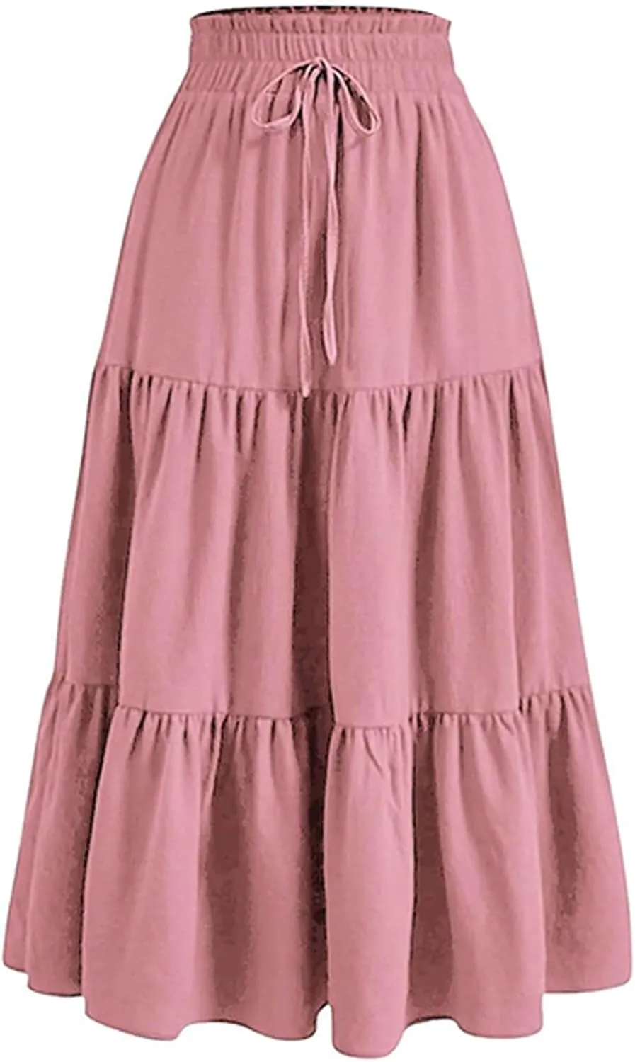 Women's Boho Maxi Skirt Summer Flowy Skirts A Line Pleated Skirts Ruffle Tiered Dresses Drawstring High Waist Dresses