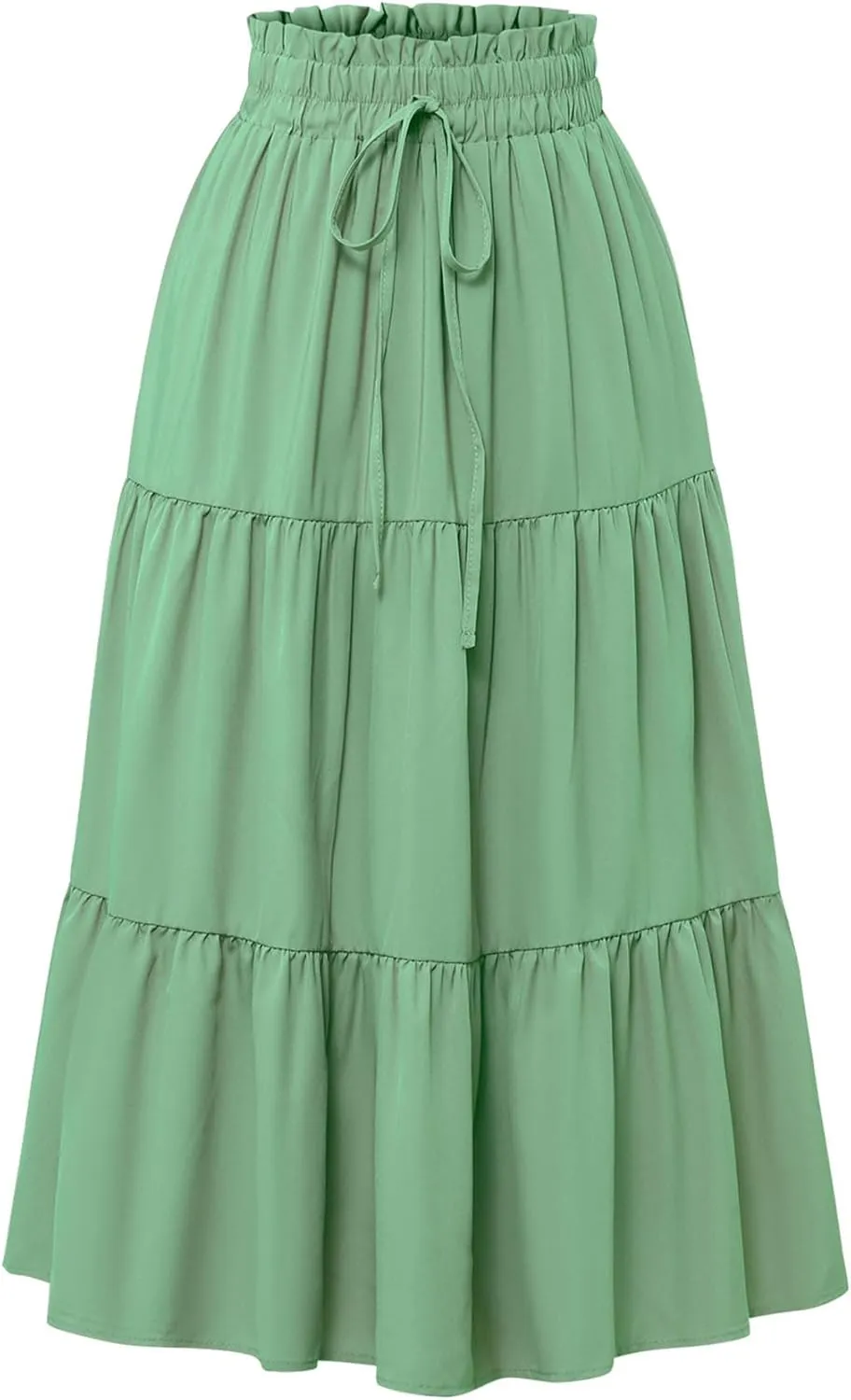 Women's Boho Maxi Skirt Summer Flowy Skirts A Line Pleated Skirts Ruffle Tiered Dresses Drawstring High Waist Dresses