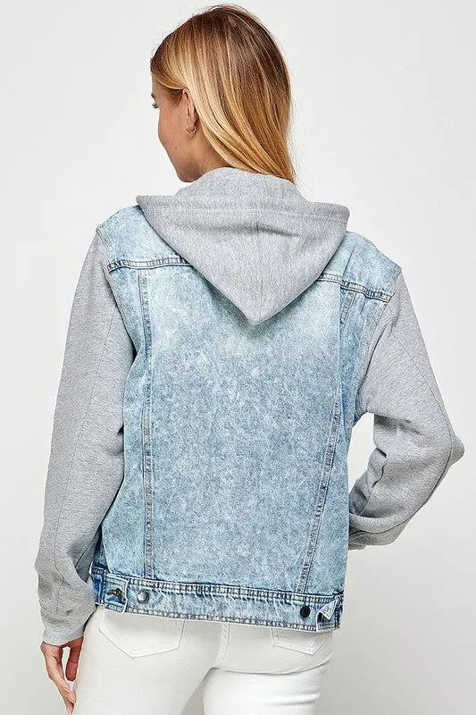 Women's Denim Jacket with Fleece Hoodies