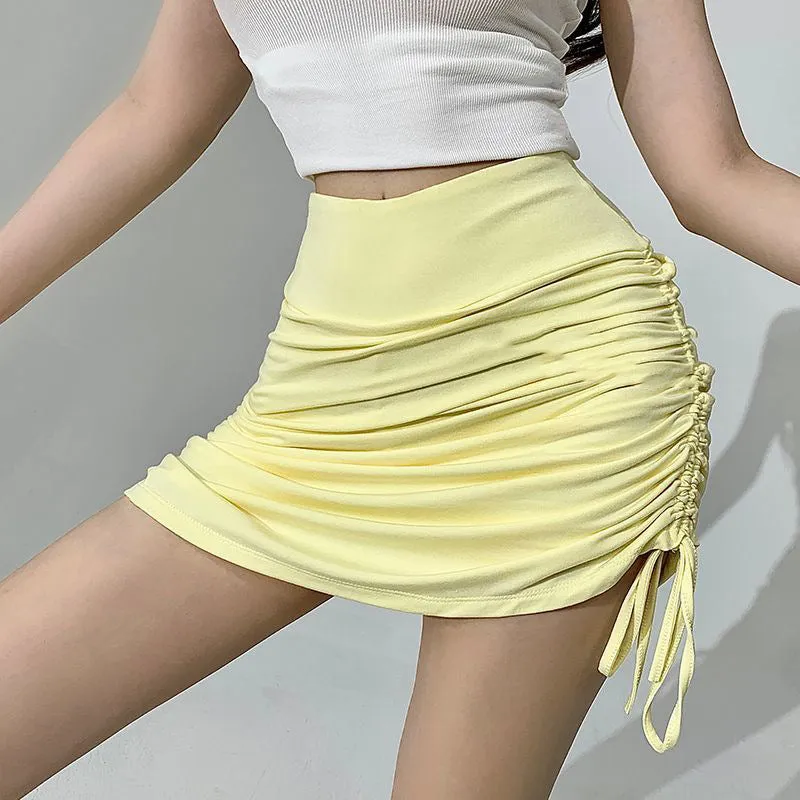Women's Hip-wrapped Drawstring Ruffle Short Skirt
