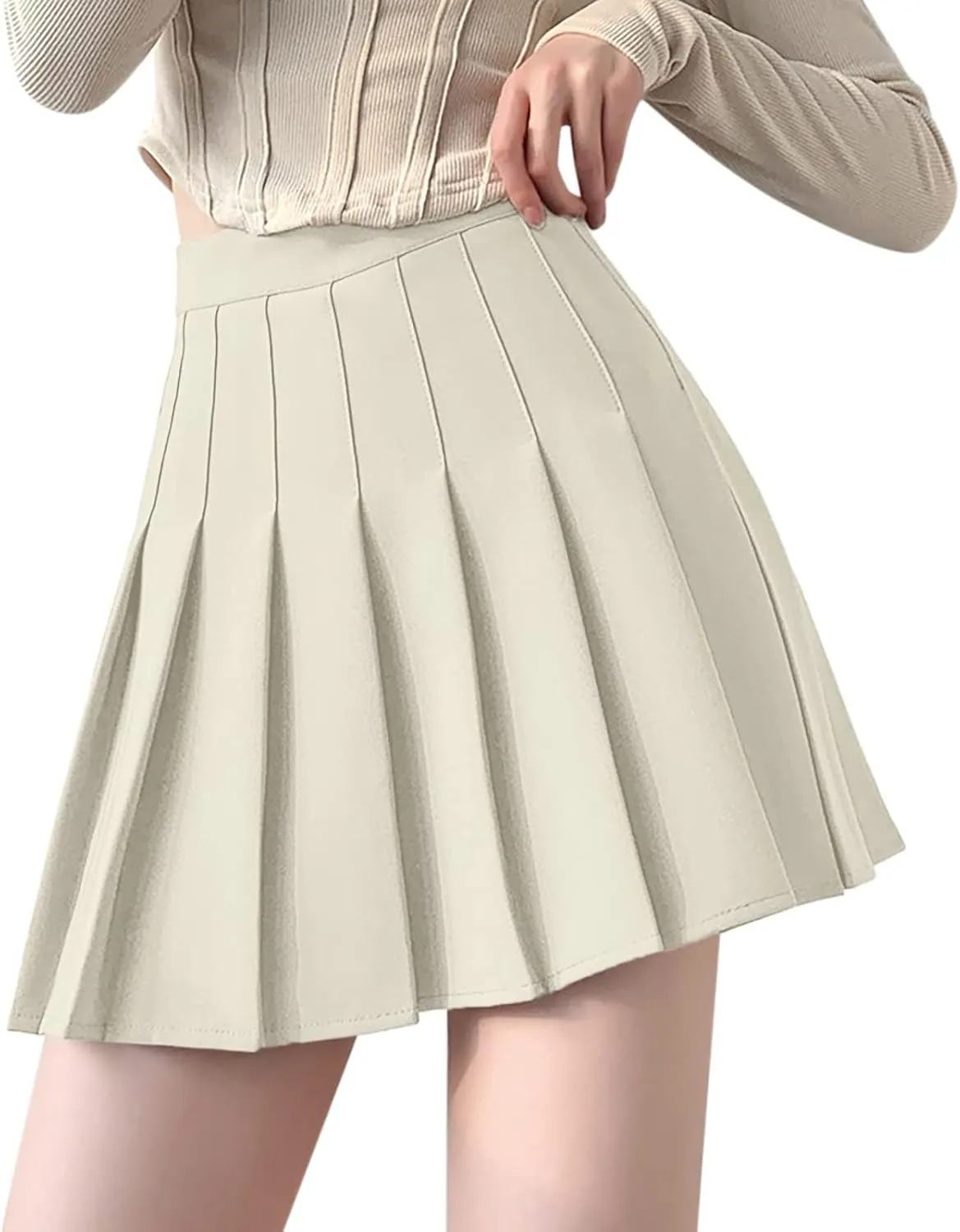 Women's Skirt High Waist Self Belted Skirts Tennis Shorts Sports Preppy Short Skirt Ruffle Solid Spring Dresses